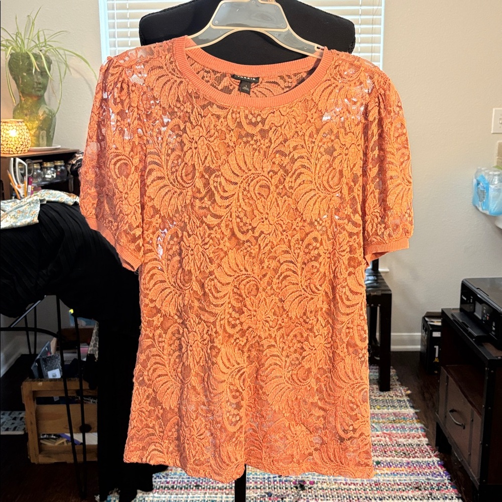 Torrid Blush Colored Lacey Crew Neck T-shirt